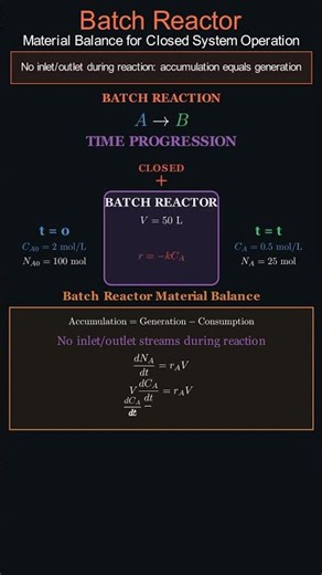 Batch Reactor Material Balance #chemistry #chemicalengineering #reactionkinetics #reactors