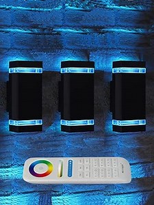 Mi.Light RF Remote Control RGB Colour Changing Lighting LED Double Up and Down Outdoor Wall Light,White Temperature 2700k- 6500k RGB+CCT Exterior Wall Lighting (3 Pack)