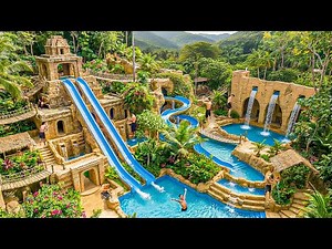 300 Days Building a 20m Long Twin Slides on a Steep Cliff & Multi-Level Pools Using Primitive Tools