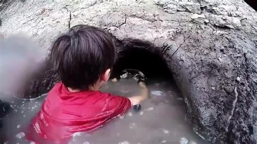 Father Teaches Son How to Catch Fish by Hand