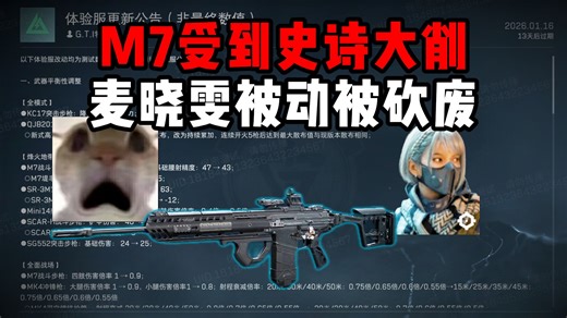 M7受到史诗大削 麦晓雯被动被砍废！三角洲行动