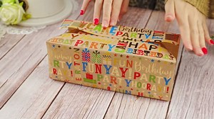 RUSPEPA Birthday Gift Wrapping Paper, 17 in x 16.4 ft, Mini Roll, Kraft Wrapping Paper Roll, Gold Foil Colorful Text Happy Birthday Pattern Great for Girls, Boys, Party and Holiday