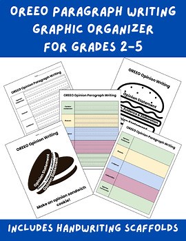 Grades 2-5 OREEO Opinion Paragraph Graphic Organizer with Handwriting Scaffolds