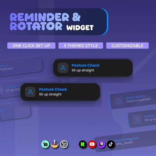 Reminder And Rotator Widget for Streamers | Animated UI, Customize (Digital Download) | V1.0.0