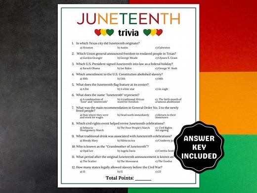 Juneteenth Trivia Game, Juneteenth Games Printable, Juneteenth Classroom Activities for Kids,black History Trivia Quiz for Seniors & Adults - Etsy
