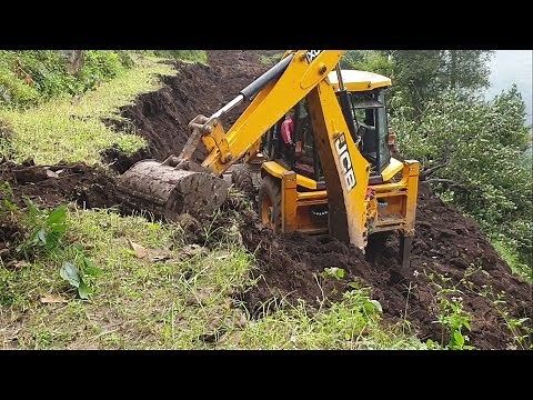 JCB Backhoe Loader-Skillful Operator-Making Hilly Narrow Road