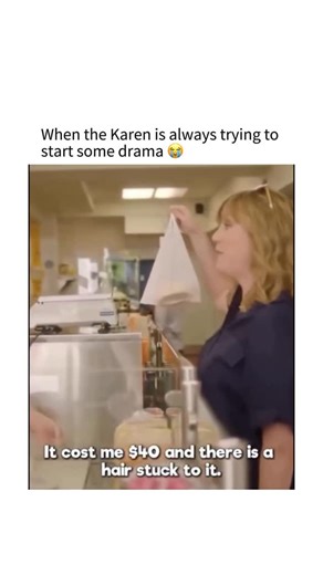 Memesfyp on Instagram: "This video is a comedic sketch titled “The Customer is Always Right,” which satirically explores the “Karen” trope through an exaggerated interaction at a cheese shop. The scene begins with a customer demanding a refund for a $40 block of cheese because it has a hair on it, only to become visibly frustrated when the shop employee immediately and politely agrees to her request. The humor escalates as the customer admits she “would like to have a little bit of a fight,” lea