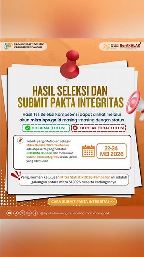 📢 Pengumuman Hasil Seleksi & Submit Pakta Integritas 📝💪🏻✨✨