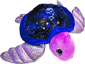 Zugar Land Reversible Sequin Sea Turtle Plush Toy (11") Glitter Eyes Stuffed Animal Reversible Sequins Birthday Party Favor Decor Sea Creature Oceanic Animal (Purple (Blue/Gold Sequin))