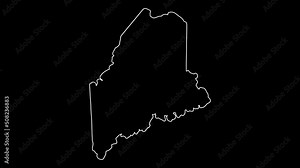2D Map of state Maine, Maine map white outline, Animated close up map of Maine USA