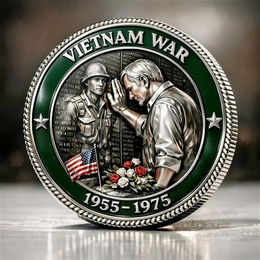 From War to Peace. A Legacy of Honor. The Vietnam War Remembrance Edition is a deeply meaningful commemorative coin honoring U.S. service members who served between 1955 and 1975. Designed with solemn symbolism and dignified detail, this collector’s piece reflects remembrance, sacrifice, and the enduring journey from conflict to peace. Crafted with high-relief engraving and rich enamel accents, this edition stands as a tribute to courage and healing. | Luckkys