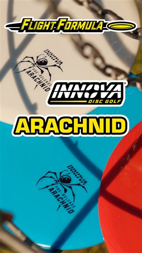 The [5|6|-1|1] Innova Arachnid has a manageable [5] speed and high [6] glide that can be easily powered up to get soaring down the line, with a helpful [-1] turn that allows for extended hold when you need a tricky turn-over. The Arachnid’s subtle turn is complemented by a mellow [1] fade, keeping the disc from becoming flippy and helping it to hook up for a gentle, forward-pushing finish. Global Release: April 2026 #discgolf | Innova Discs Factory Store