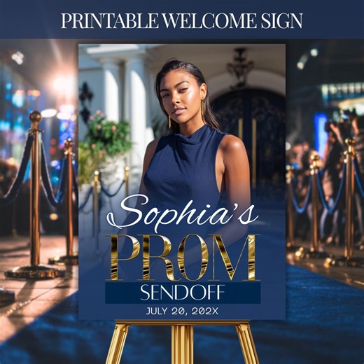 Prom Send off Welcome Sign for Women, Navy and Gold Celebration Decor, Senior Graduation Party (digital Download) - Etsy