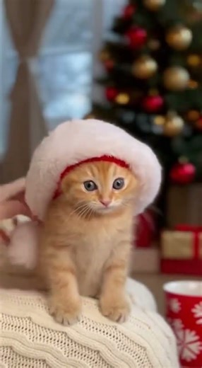 Cute kitten wearing a Santa hat #cute #cat
