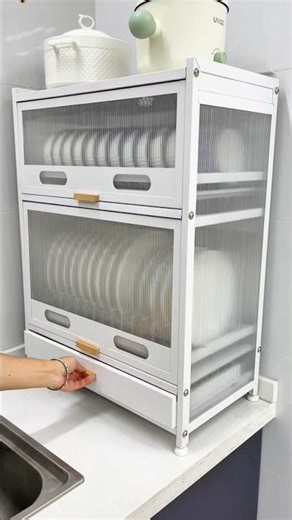Kitchen Dish Organizer Rack, Countertop Dish Storage Cabinet #besthomefinds #organizer #shorts