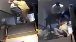 Video: Robber sends woman crashing down escalator at Texas mall