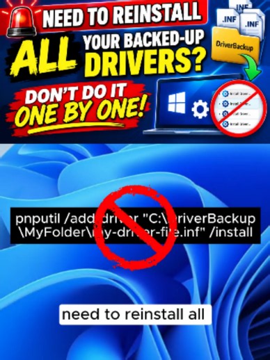 🔓 Windows Unlocked — Part 18 Reinstalling Windows? Don’t waste time installing drivers one by one! This built-in PnPUtil command can add and install your backed-up .INF drivers in bulk. 💻🔧 Type:pnputil /add-driver