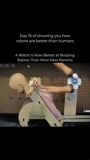 Robotics on Instagram: "Follow US (@ROBOTICS) to learn something NEW everyday 🚀 Engineers are testing a baby burping robot that copies the same gentle pats and motions parents use to help babies release gas. A custom mechanism repeats each movement so researchers can study which techniques are safest and most effective. Would you ever trust a robot with burping your baby? 👶🤖 #ai #artificial #artificialintelligence #aiagents #chatgpt #openai #grok #business #machine #machines #factory #robot #