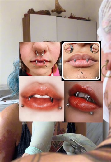 Confundiu Vampire Bites com Angel Fangs? Calma que não é tudo a mesma coisa 🖤 🩸 Vampire Bites: dois piercings lado a lado no centro do lábio superior. Ficam alinhados, próximos, criando aquele efeito simétrico e delicado estética vampirinha mesmo. 😇 Angel Fangs: também são dois no lábio superior, mas atravessam o lábio na vertical. As duas pontinhas aparecem, deixando o visual mais marcado e alongado. A posição e a técnica mudam totalmente o resultado. Então antes de escolher pelo nome que vi