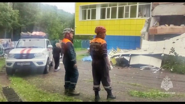 Rescuers inspect damaged kindergarten building in Russia