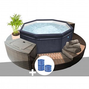 Spa portable Netspa semi-rigide Octopus octogonal Bulles 4-6 places avec mobilier   3 cartouches de filtration