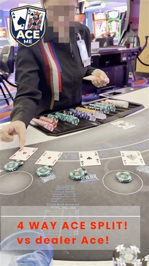 4 way Ace split on double deck blackjack! And against a dealer Ace! SUPER RARE HAND!!!