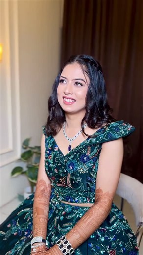 Nandani Bridal Glam ✨👰💄 on Instagram: "Our bride looked absolutely mesmerizing today 💚 Her shimmer green eyes were stealing hearts — soft, elegant, and full of charm ✨ The green outfit from perfectly complemented her glow, making her look like a real-life princess. We kept the lips in a soft nude pink tone, giving that effortless glam vibe 💄 And her @shreyaa2701_ smile — oh, that beautiful smile — made the whole look even more magical 🌸 She was so happy and confident with her makeup, and th