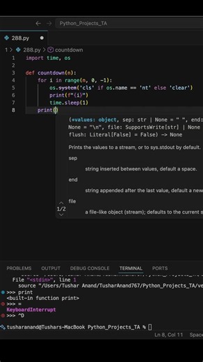 ⏳ Countdown Timer in Terminal ! 🚀 #shorts #coding #python #countdowntimer ‪@TA_tech767‬