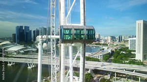 Aerial view of Singapore ferris wheel. Marina Bay Sands and Gardens by the Bay. travel landmark, tourism attraction.