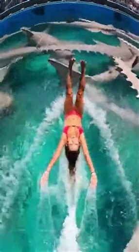 Waterslide into pool full of giant fish #funny #memes