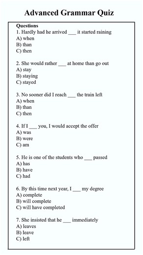 Advanced Grammar Quiz 🔥 Test Yourself