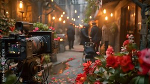 Filming studio, Professional cameras, Lighting equipment, Film crew, Cinematic atmosphere,generative