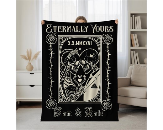 Custom Mr and Mrs Blanket, Bride Skeleton Hand, Engagement Goth, Couple Wedding Gift Set, Goth Bride Groom Anniv, Skeleton Halloween Wedding - Etsy