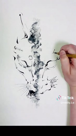 九尾の狐の墨絵イラスト制作