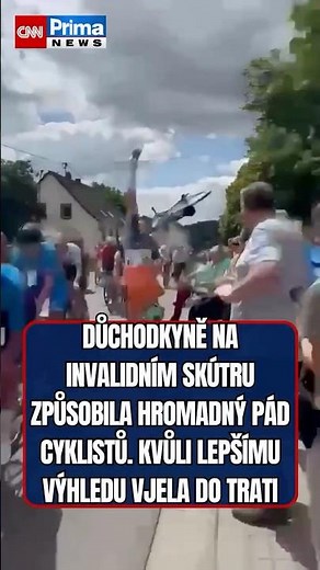 Senior citizen on a mobility scooter disrupts Sunday's Saarland Trofeo Juniors youth cycling race.