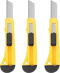 DIYSELF 3-Pack Box Cutter Utility Knife, Plastic Shell Retractable Box Cutters for Cardboard and Cartons, 18mm Wide Box Opener for Paper, Packages, Exacto Knife (Yellow)