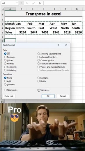 Transpose in excel 😊😊 #excel #googlesheets #exceltips #transpose #beginners #pro #data #noob