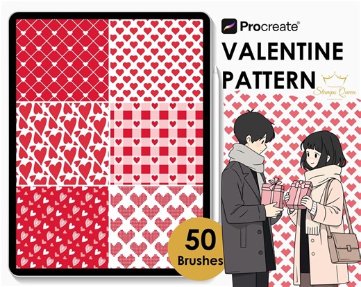Procreate Valentine Pattern Brushes, Seamless Heart Pattern - Etsy