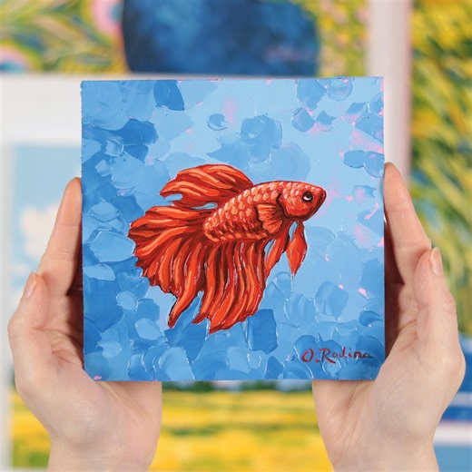 Betta Fish Painting Original - Siamese Fighting Fish Art Small Colorful Aquatic Artwork - Etsy