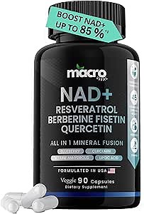 NAD Supplement. Longevity Formula with Liposomal NAD+, Trans Resveratrol, Quercetin, Berberine, Betaine Anhydrous, Grape Seed, Fisetin. NAD Resveratrol Supplement with Berberine 90 Capsules