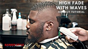 HIGH FADE TUTORIAL | WAVES ON TOP | STEP BY STEP TIME STAMPS - Creating the bald guideline 0:36 - Cutting the top down wavelength with #1 guard 0:55 - Making the bottom guideline 1:45 - Blending out the bottom guideline 2:04 - Making second guideline #0 guard 2:30 - Blending the second guideline 2:41 - Blending the fade into the top of the hair #1 guard 3:33 - Prepping the lineup 6:49 - Lineup 7:10 - Finished product 8:45 | The Barber Style Directory | Facebook
