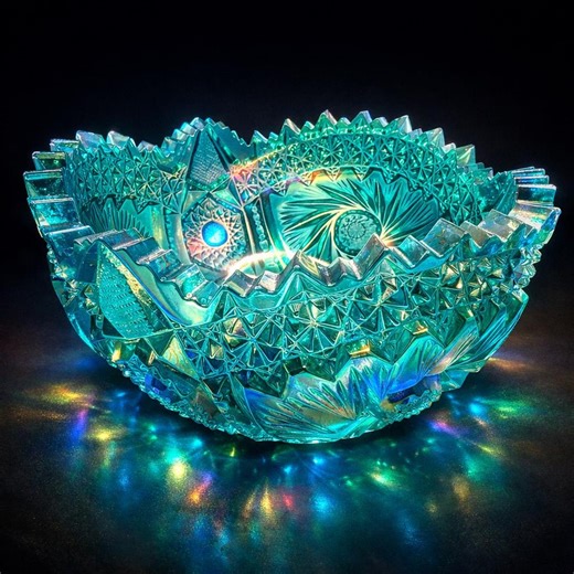 Vintage L.E. Smith Carnival Glass Bowl Teal Blue Stars & Comets Pattern Sawtooth Edge Mid Century Glass Starburst Serving Bowl Iridescent - Etsy