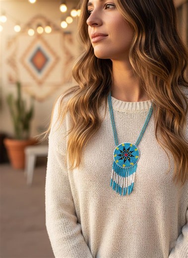 Vintage Native American Handmade Beaded Medallion Necklace Starburst Seed Bead - Etsy