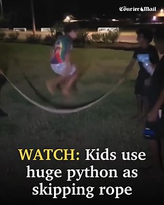 A shocking video has captured several Qld children using a gigantic python as a skipping rope in a crazy night-time game. Details: https://bit.ly/4hftzrQ | Albert & Logan News