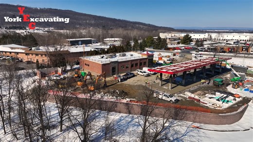 PRESS RELEASE — York Excavating Company Sheetz – Dillsburg Dillsburg, PA York Excavating Company (YEC) is in full swing on the redevelopment of the Dillsburg Sheetz location, providing full site development for this active commercial project. The project includes demolition, grading and earthwork, utilities, stormwater management, concrete work, and site preparations for a retaining wall and new store. Work also includes relocating underground utilities to support new fuel-tank installation, a k