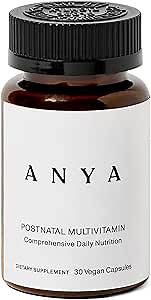 ANYA Postpartum Multivitamin, Postnatal Vitamin for Women Breastfeeding, 30 Capsules - Vitamins A, C, D3, Zinc, B12, Biotin, Folate and Iron - 100% Vegan, Non-GMO, Gluten Free, Baby Shower Gifts