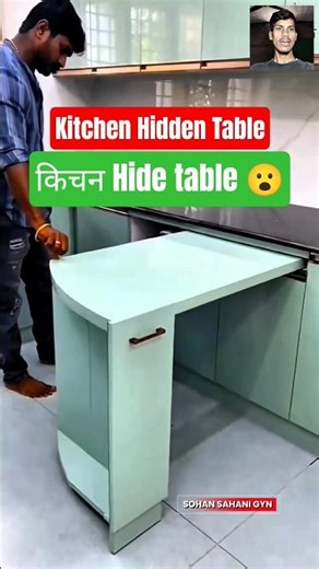 Kitchen Hidden Slide Table Design | Small Kitchen Space Saving Idea #shorts #kitchen #furniture