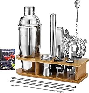 Bartending kit|Cocktail Shaker Set with Stand, Martini Mixer, Margarita kit, Bar Drink Mixer Set, All-in-one Bar Tools for Drinking Mixing, Mixology and Craft Bartender Kit for Home and bar