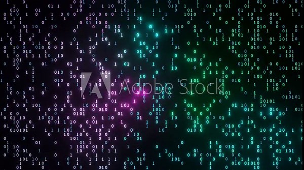 Abstract binary code background. Digital technology, big data and cyber space pattern. Numbers 0 1 display on computer screen. 4K video animation 3d rendering.