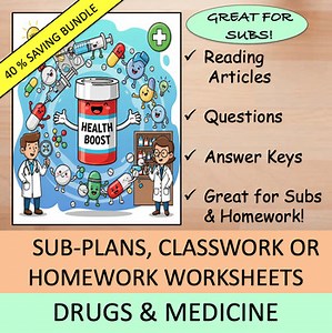 Medicines & Drugs in Health BUNDLE SubPlans Classwork Homework